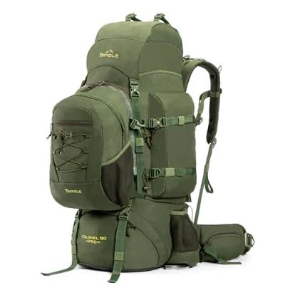 Bild av Tripole Colonel Pro Metal Frame Rucksack Front Opening Avtagbar väska Regnskydd 3 års garanti (90 liter, Army Green)