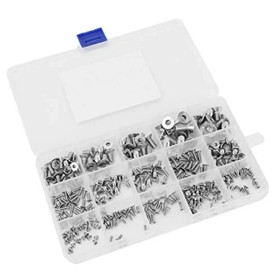 Bild av Akozon rostfritt stål SS304 M2 M2.5 M3 M4 M5 M6 Sockelhuvud Flat Head Skruvbult Sortiment Set