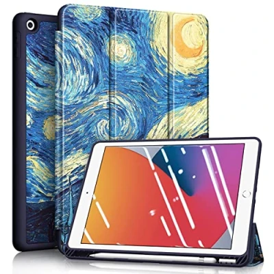 Bild av FINTIE Fodral kompatibelt med iPad 9e 2021/8e 2020/7e 2019 10,2 tum [Pencilförvaring] Tunt skyddsfodral i TPU, sömn/automatisk väckarklocka, stjärnklar natt