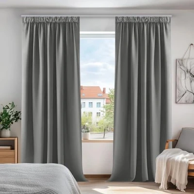 Bild av Deconovo mörkläggningsgardiner volangband gardiner sovrum termiska volang remsa 245x140 cm ljusgrå uppsättning 2