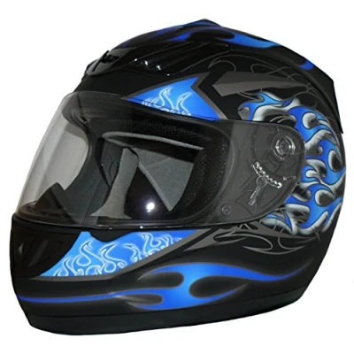 Bild av Protectwear motorcykelhjälm, integralhjälm, flamdesign (mattblå/svart), S