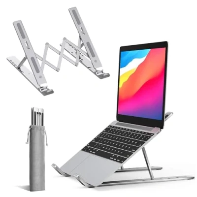 Bild av K MART Justerbart laptopstativ för skrivbord, 6 vinkels laptophöjare bärbar datorhållare, luftventilerad kylning kompatibel med MacBook Air, Pro, Dell 10 15,6 tum (silver uppgraderad)