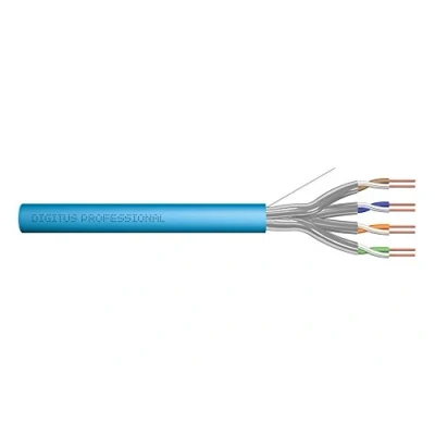 Bild av DIGITUS 305 m Cat 6A nätverkskabel U FTP (PiMF) Simplex BauPVO Eca LSZH halogenfri 500 MHz koppar AWG 23/1 PoE+ kompatibel LAN kabel bulkkabel Ethernet blå