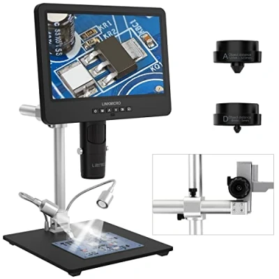 Bild av LINKMICRO LM249MS 3 objektiv 10,1 tum HDMI digitalt mikroskop 2000X lödningsmikroskop kamera för elektronisk reparation, 13 bomarmstativ, UHD 2160P videomynt full vy mynt, 32 GB, Windows