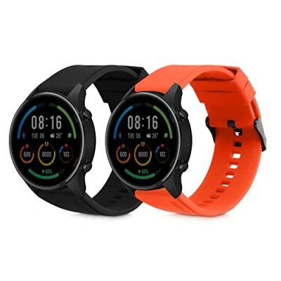 Bild av kwmobile Kompatibel med Xiaomi Mi Watch/Mi Watch Color Sport Armband, 2 x ersättningsarmband i silikon för fitnessspårare, svart mörkblått, L, TPU;