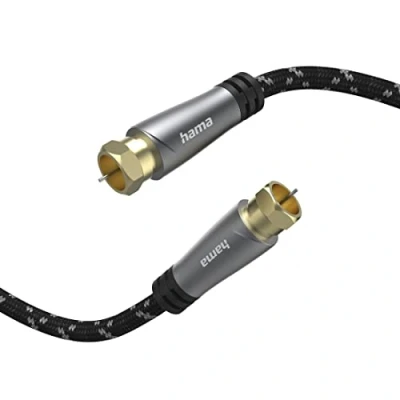 Bild av Hama Premium antennkabel F kontakt (fyrskärmad, 120 dB, guldkontakt, koaxial, 1,5 m) svart/grå