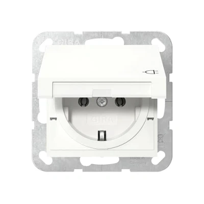 Bild av Gira 445403 Schuko uttag med gångjärnslock system 55 ren vit glänsande