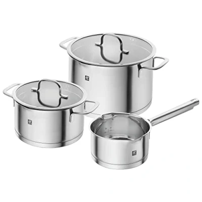 Bild av ZWILLING TrueFlow Kochtopfset, 3 teilig, Edelstahl, Mit Ausgießfunktion, Induktionsgeeignet, Silber