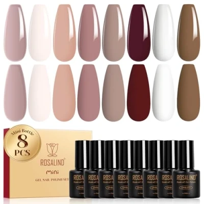 Bild av ROSALIND UV nagellack brun, 8 färger naken brun vit färggel gelnaglar blötläggning av LED gel lack manikyr presentset