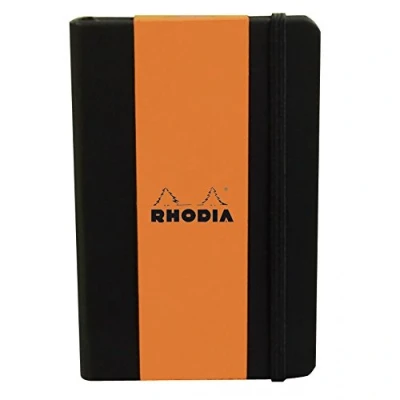 Bild av RHODIA 118609C styv svart webbanteckningsbok A5 linjerad 192 sidor elfenben Clairefontaine papper 90 g/m bokmärke, elastisk stängning fodral i fuskläder