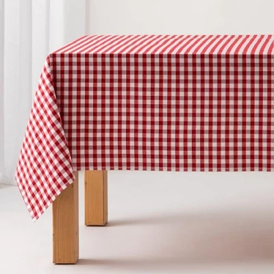 Bild av GAMUSI Fläcksäker bordsduk touch rektangulär duk Vichy ruta, vattentät bomull, 140 x 300 cm färg röd