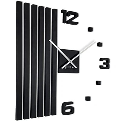Bild av 3D väggklockor gör det själv trä ek lameller stor väggklocka 60 cm modern design eko väggtatuering dekoration klockor för kontor vardagsrum sovrum dekorativa artiklar (svart,