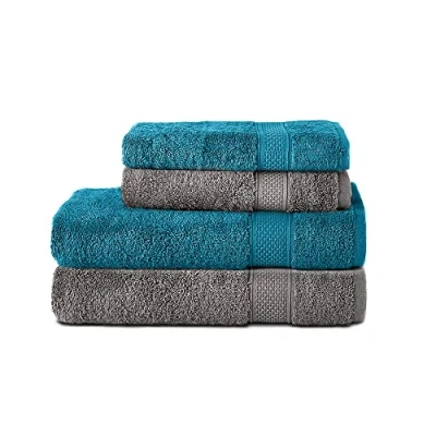 Bild av Komfortec 4 handduksset av 100% bomull, 2 handdukar 50 x 100 cm och badhanddukar 70 140 set, frotté, mjuk, antracit grå/turkos