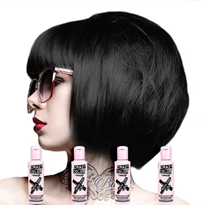 Bild av Crazy Color Semi Permanent hårfärgskräm, 4 flaskor naturligt svart 100 ml