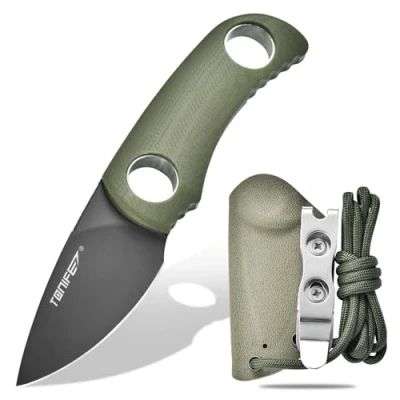 Bild av TONIFE Runer Fixed Blade Knife med justerbar Paracord Lanyard och Kydex Sheath, EDC kniv 4,7cm Full Tang för utomhus camping vandring (Grönt + Grått Titan)