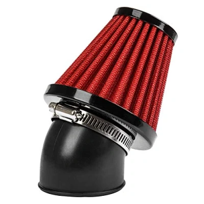 Bild av 42mm Luftfilter för Motorcyklar, PSLER Motorcykelluftfilter Skotrar, 45 Graders Böjd Slang, Universellt Använd Motocross Pocket Bikes(Röd)