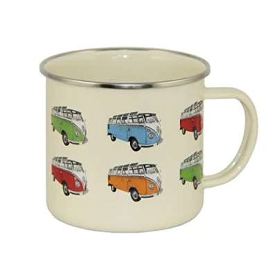 Bild av BRISA VW Collection Volkswagen stor emalj kaffe te mugg kopp för camping och utomhus T1 buss husbil (500 ml/199 ml/parada/beige)