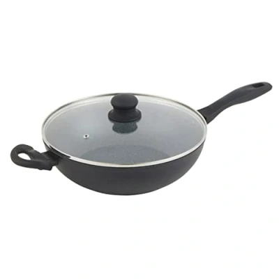Bild av Russell Hobbs RH02812EU7 wok plus lock, non stick belagd, lämplig för induktion, matlagning med lite eller utan olja hälsosamma måltider, mjukt grepp, metallisk marble, smidd aluminium, 28 cm