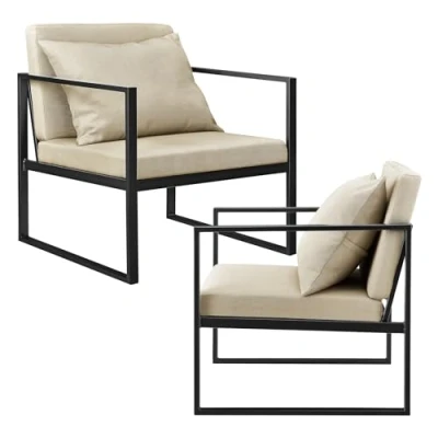 Bild av [en.casa] matsal med ryggkudde i 2 set fåtöljstol avslappningsstol stol fåtöljfåtöljfåtöljfåtöljstol järnställ 70 x 60 cm sandfärger