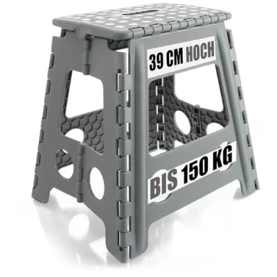 Bild av COM FOUR® fällsteg med gummidubbar XXL hopfällbar trapppall bärbar klätterhjälp för hushåll, kök och badrum halkfri pall lastkapacitet upp till 150 kg (vit/grå 1 st)