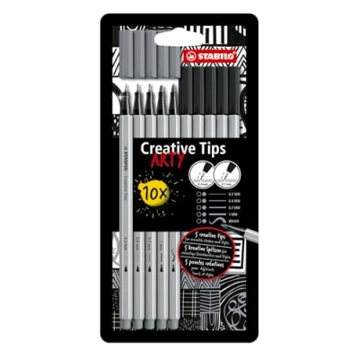 Bild av STABILO Creative Tips, 2 färger, Svart, Ljusgrå, 0,2 mm, 1 Grå, Vattenbaserat bläck
