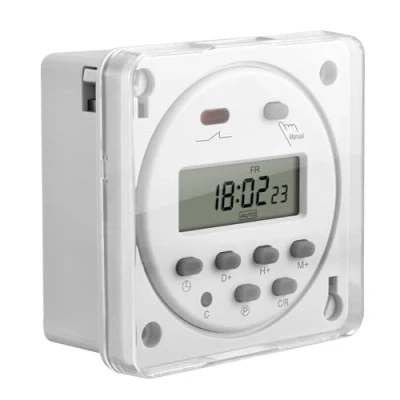 Bild av Heschen CN101A SPST omkopplare med programmerbar timer och digital LCD skärm 12 V DC 16 A vit vattentätt skydd