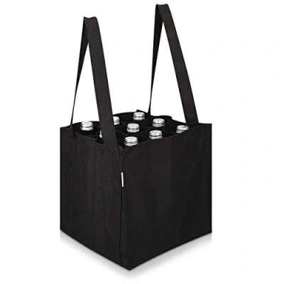 Bild av Navaris Bottlebag flaskväska med 9 fack 27 x cm svart slitstark bärväska tvättbar flaskstorlek upp till 1,5 l, svart, 9x, modern