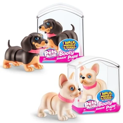 Bild av Pets Alive Booty Shaking Pups, popo vinglande valpar, batteridriven robotleksak, 2 pack: Bulldog och tax