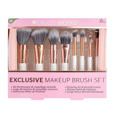 Bild av Brushworks Exclusive Makeup Brush AND BAG SET Sminkpensel, Storlek: One Size, Pink, white &amp; gold