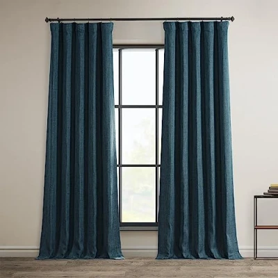 Bild av HPD Halvt pris draperier falskt linne texturerat mörkläggningsgardiner för sovrum 258 cm lång (1 panel), 50 B x 108 L gardiner vardagsrum heminredning, berättelseblå
