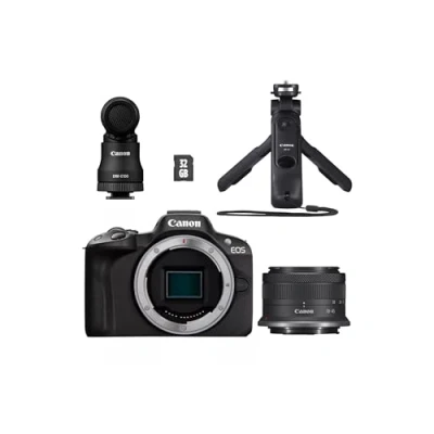 Bild av Canon EOS R50 Creator Kit Vlogging kamera RF S 1845 mm är STM objektiv greppstativ mikrofon spegellös (systemkamera, digitalkamera med autofokus och motivigenkänning, 4K video)