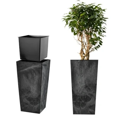 Bild av KADAX Växtkruka blomkruka av plast inomhus utomhus trädgård balkong terrass hus väderbeständig imitation rotting svart betong 68 cm