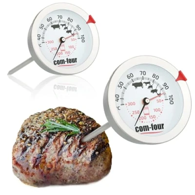 Bild av COM FOUR® 2x stektermometer 2 zons kötttermometer med kokpunktskontrolldisplay analog grill och ugnstermometer köttnål av rostfritt stål (2 stycken zoner)