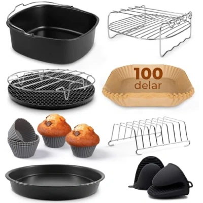 Bild av Fentic Varmluftsfritös Tillbehör XL och XXL ⌀ 20cm Airfryer för Philips XXL, COSORI 5.5L, Cecotec, Tefal Inkl. Bakpapper (100 st.) 10 delars set