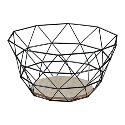 Bild av Relaxdays Fruktkorg, dekorativ fruktskål, frukt och grönsaker, järn trä, industriell design, HBT: 14,5 x 28 cm, svart