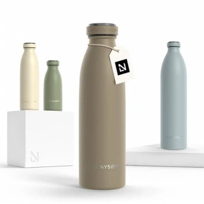 Bild av LARS NYSØM rostfri vattenflaska 350ml, 500ml, 750ml, 1L, 1,5 liter Termosflaska lämplig för kolsyrat Läcksäker sport, utomhus, skola (Taupe Brown, 500ml)