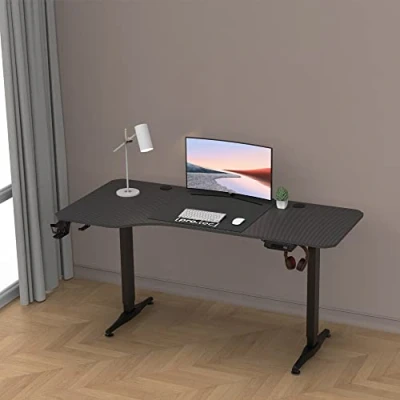 Bild av pro.tec Höjdjusterbart bord Oxnard 160 x 75 cm elektriskt skrivbord med minnesfunktion arbetsbord upp till 80 kg datorbord mugghållare hörlurskrokar aluminiumram svart