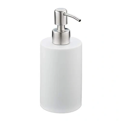 Bild av Relaxdays tvåldispenser, 180 ml, påfyllningsbar, badrum, toalett, kök, flytande polyresin, pump i rostfritt stål, vit