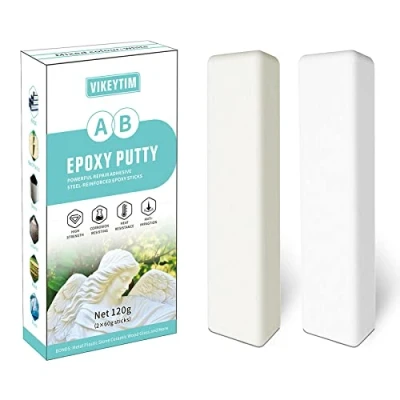 Bild av VIKEYTIM 2 komponenter lim plast, 120g epoxidegmassa limning och reparation av keramik, akryl, metall, sten, trä, glas, värme vattenbeständig (vit)