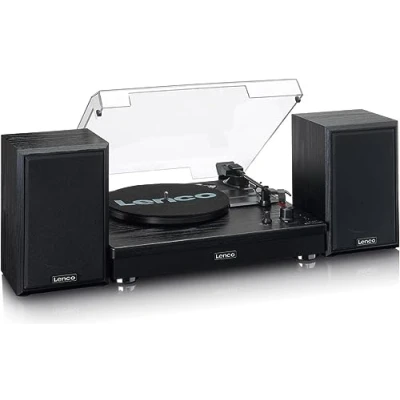Bild av Lenco LS 101 skivspelare Bluetooth externa högtalare med 2 x 10 watt RMS 3 hastigheter remdrift svart
