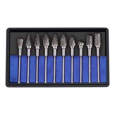 Bild av Karbidmalningssats, 10 st volframkarbid stål roterande filer burr set 3 mm skaft 6 skärhuvuddiameter för formslipmaskin, metallsnideri, polering, gravering, borrning (enkel skärning)