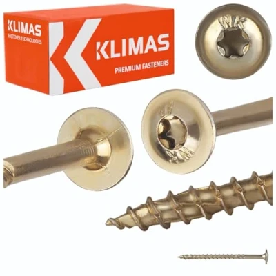 Bild av KLIMAS träskruvar torx tallrikshuvudskruvar TX gula skruvar platta huvudskruvar trä tallrikshuvud set sats takkonstruktionsskruvar 8,0 x 140 (25 stycken)