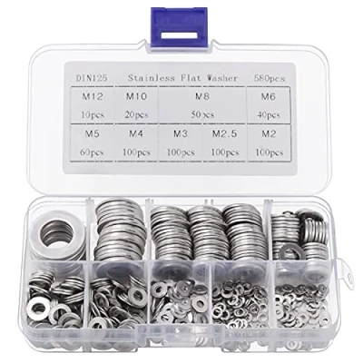 Bild av Belle Vous Platta Brickor Rostfritt Stål Förvaringslåda (580 Bitar) Olika Storlekar M2, M2,5, M3, M4, M5, M6, M8, M10 &amp; M12 Rund Metallskruv Kit Laga, Fabriker Hemdekoration