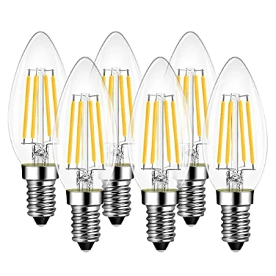 Bild av LVWIT LED E14 ljusglödlampor, 6 W glödlampa varm vit, 60 ekvivalent, 2 700 K, 806 lm, C35 glasljuslampor, ljuskronor, taklampor, icke dimbar (paket med 6)