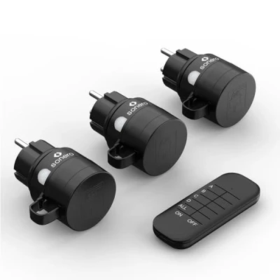 Bild av Sonero Radiouttag med fjärrkontroll för utomhusbruk, utomhusset, 2 300 watt, 230 V, 3 x uttag trådlös fjärrkontroll, IP44, 30 m räckvidd, energibesparing, svart