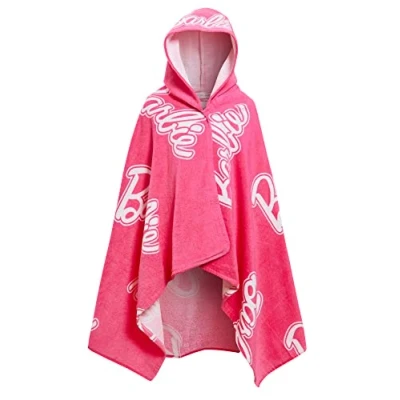 Bild av Flickor Barbie Kapuschonghandduk 100% Bomull Stor Strandsarong Badhandduk Simningsomslag Bytrock