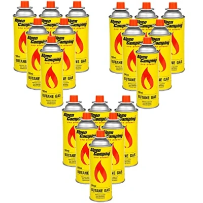 Bild av Alpen Camping Butan 18 x 400 ml gaspatroner, gasflaska för gasspis, campingspis, bunsenbrännare, lödbrännare, ml, EN417 (18)