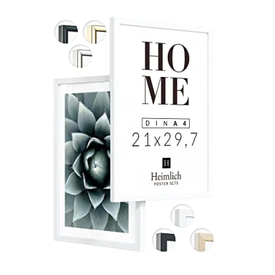Bild av Heimlich® Dubbelpaket (2 st) bildram DIN A4 trä vit 21 x 29,7 cm (8,3 11,7 tum) med okrossbart Acrylglas Träbildram