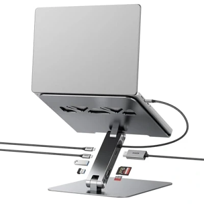 Bild av BENFEI Laptopstativ med USB C 7 i 1 dockningsstation, HDMI 4K @60Hz, x SD Micro SD,100 W strömförsörjning, 10 Gbps 3.2 och 2 A kompatibel MacBook Pro/Air, iPad Pro
