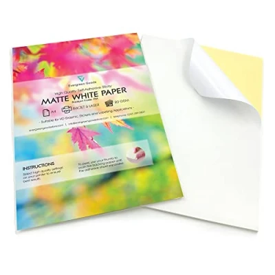 Bild av Evergreen Goods™ 60 ark av kvalitet A4 blank vit matt självhäftande/klibbig baksida etikett tryckpapper anpassningsbart klistermärkesark